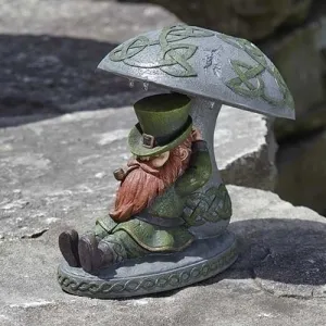 10"H Led Solar Leprechaun Leaning on Mushroom Figure