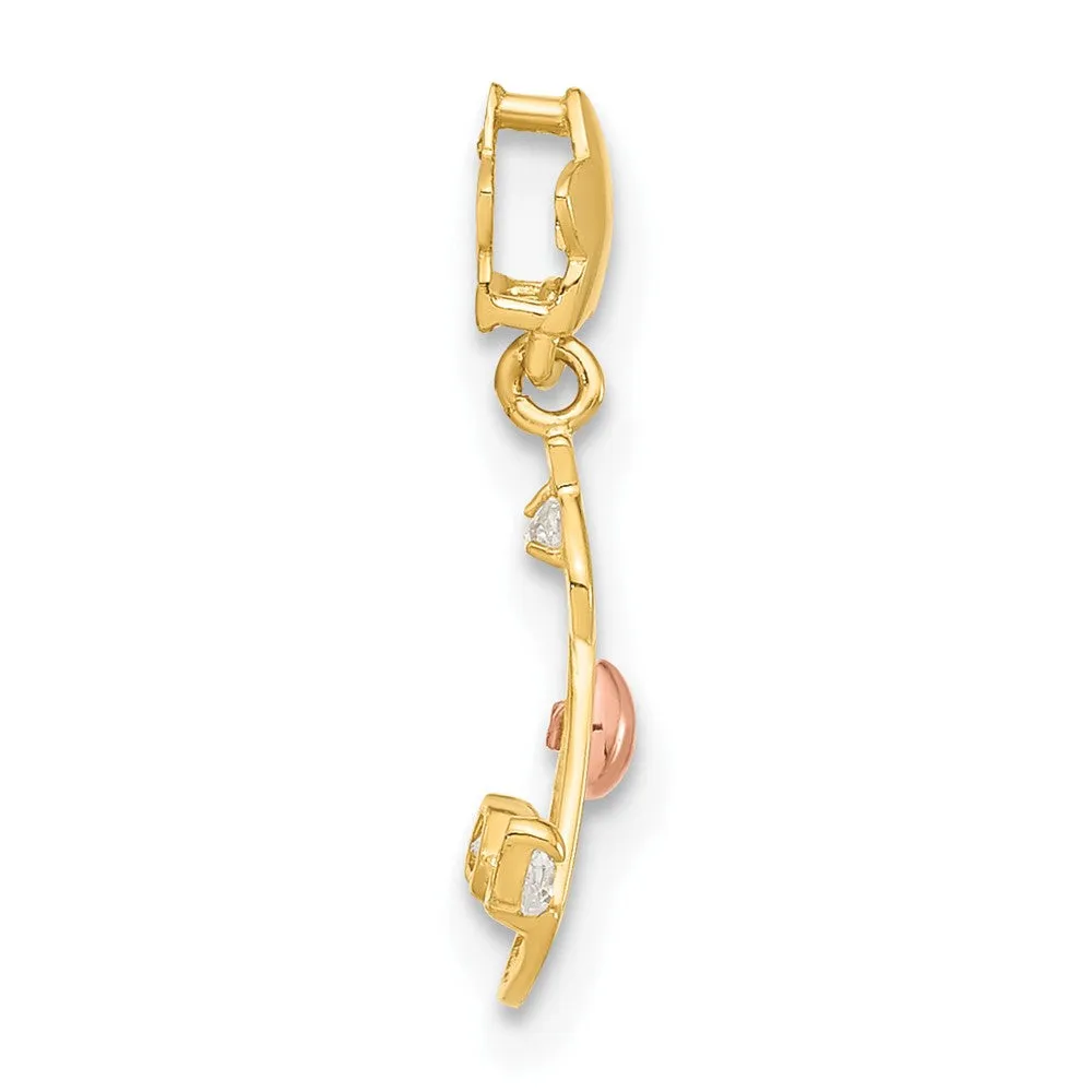 14k Two-tone Yellow and Rose Gold CZ Children's Rocking Horse Pendant