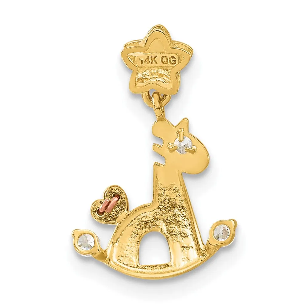 14k Two-tone Yellow and Rose Gold CZ Children's Rocking Horse Pendant