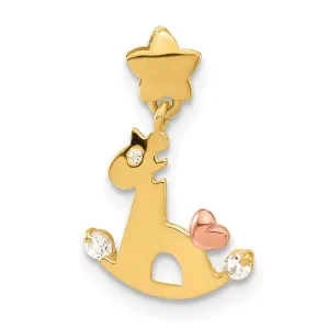 14k Two-tone Yellow and Rose Gold CZ Children's Rocking Horse Pendant