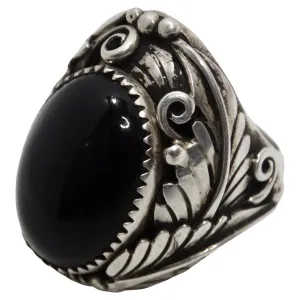 1970s Native American Silver Onyx Ring