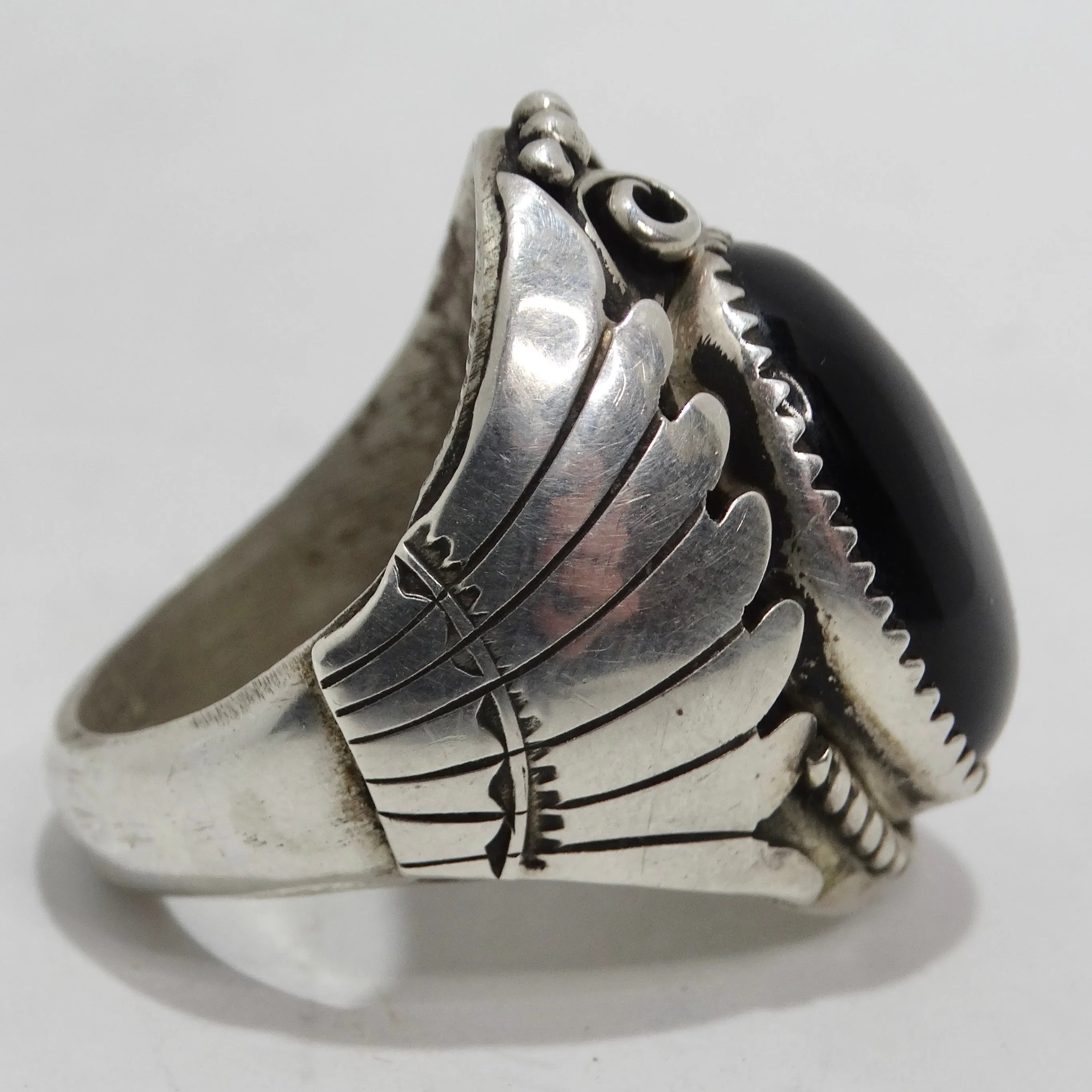 1970s Native American Silver Onyx Ring