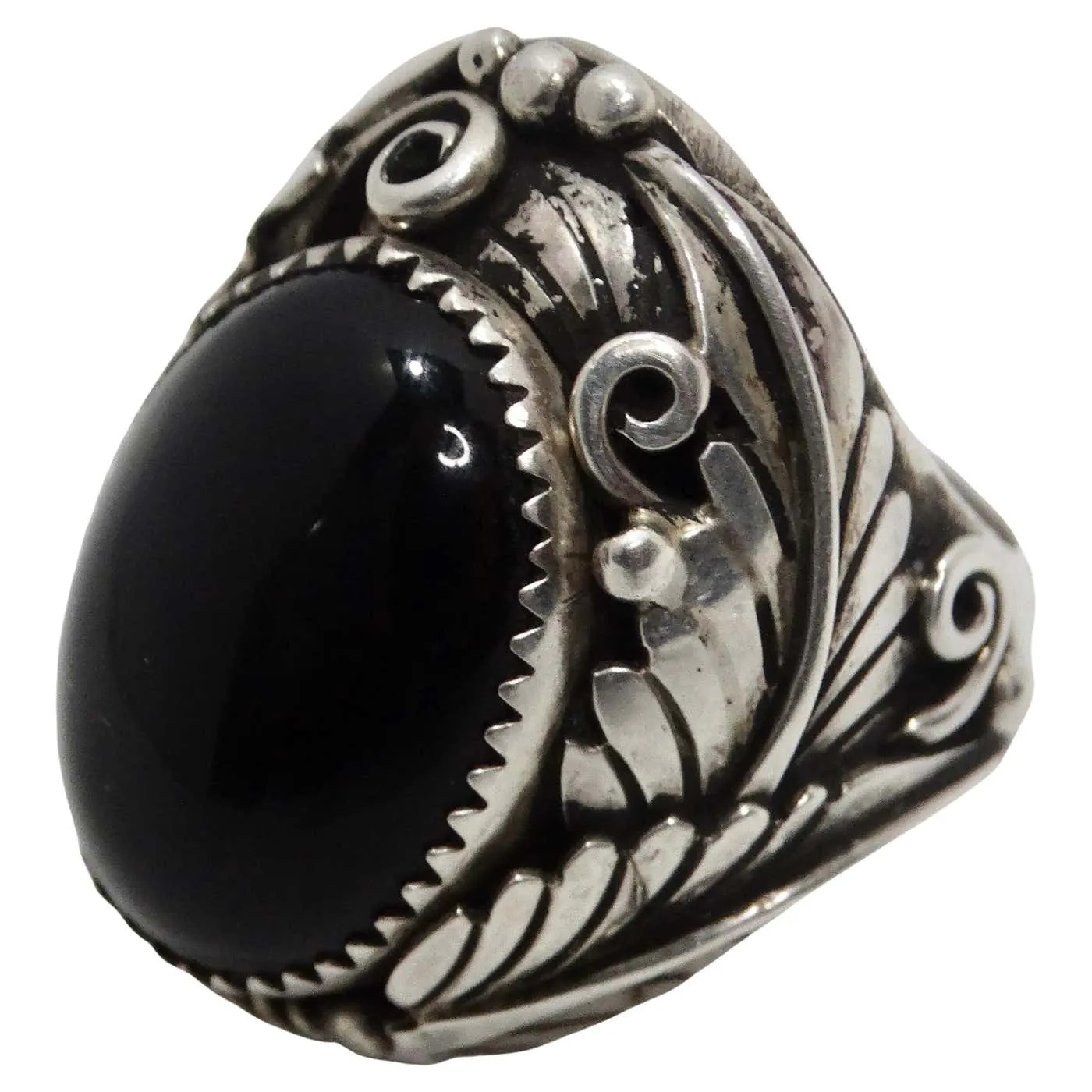 1970s Native American Silver Onyx Ring