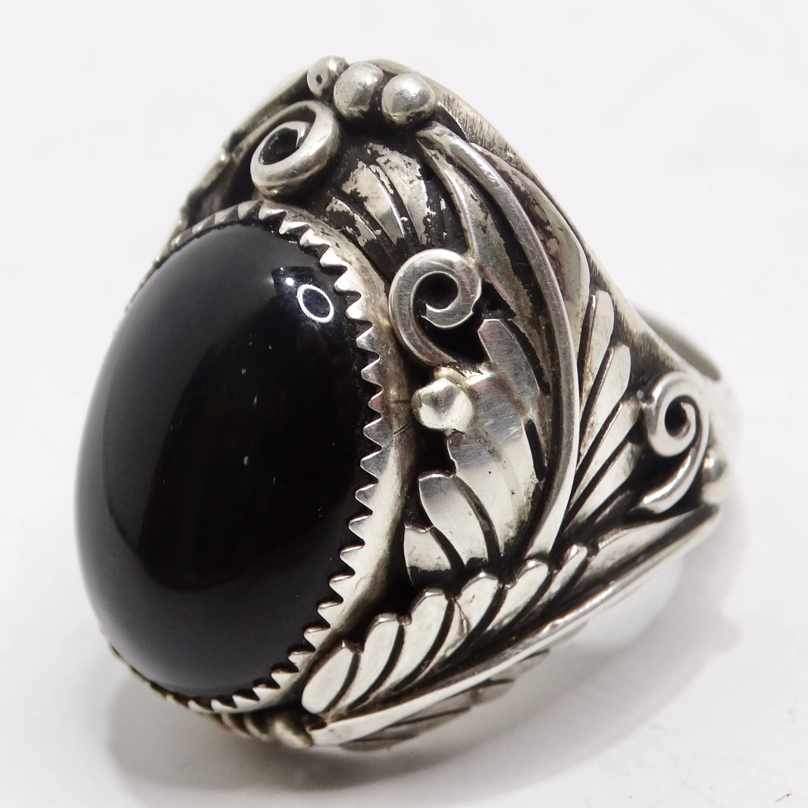 1970s Native American Silver Onyx Ring
