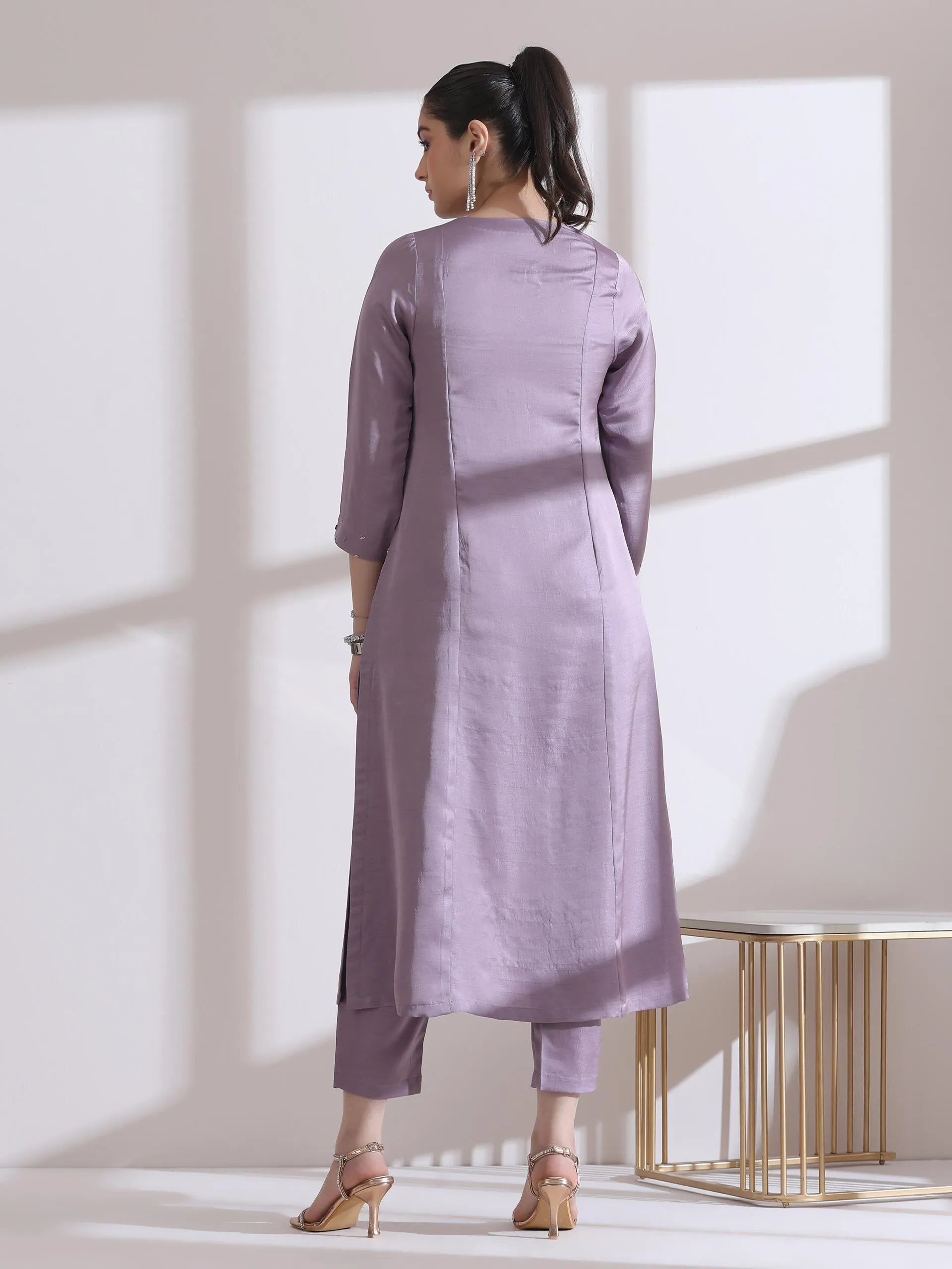 2 Pc Set - Prf'T Lux Lilac Beaded Kurta With Pants