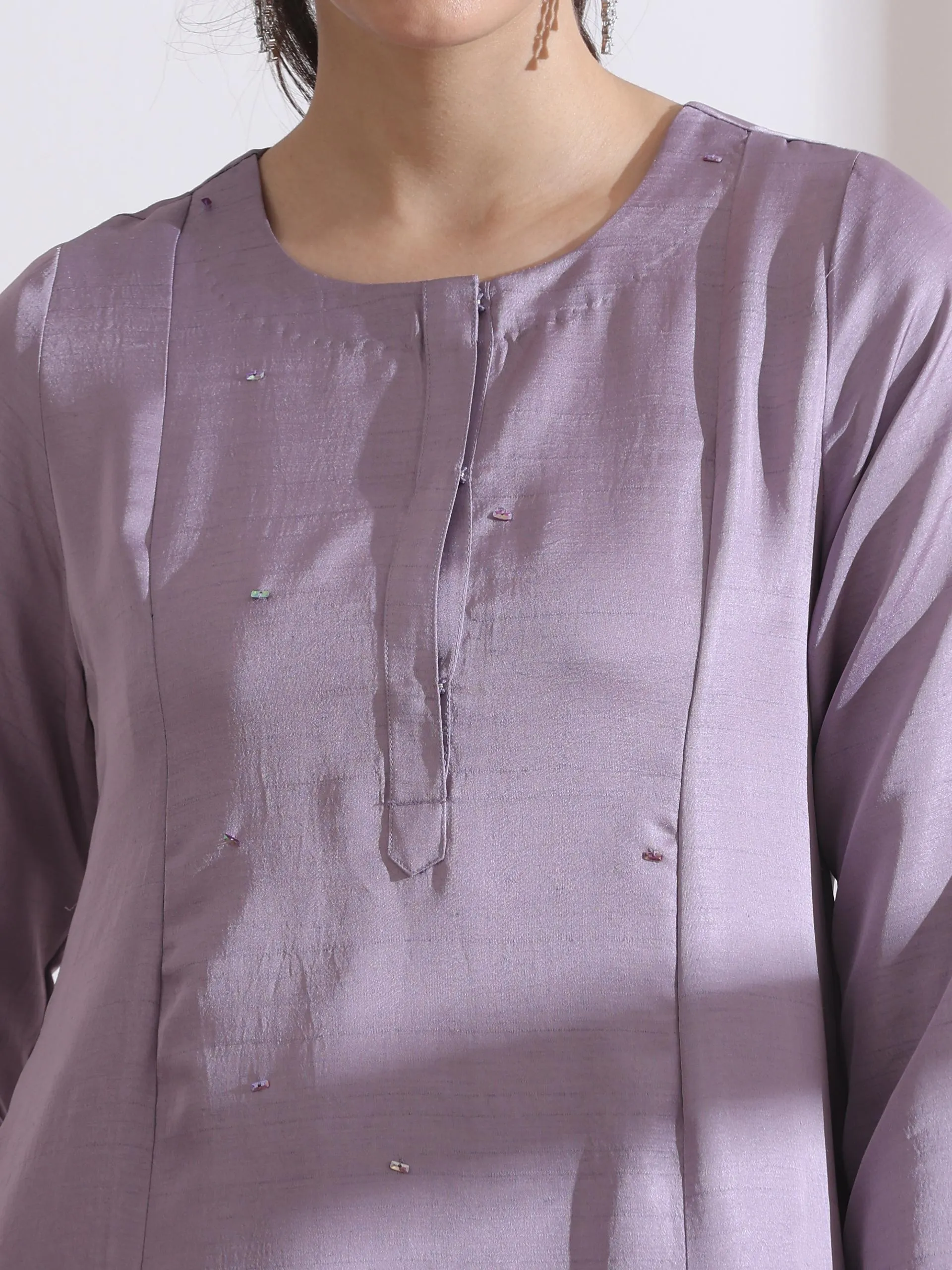 2 Pc Set - Prf'T Lux Lilac Beaded Kurta With Pants