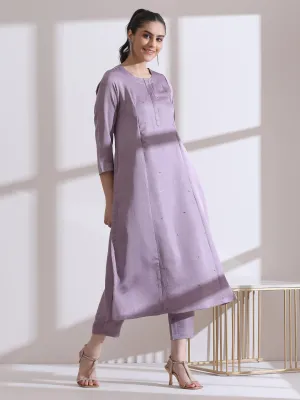2 Pc Set - Prf'T Lux Lilac Beaded Kurta With Pants