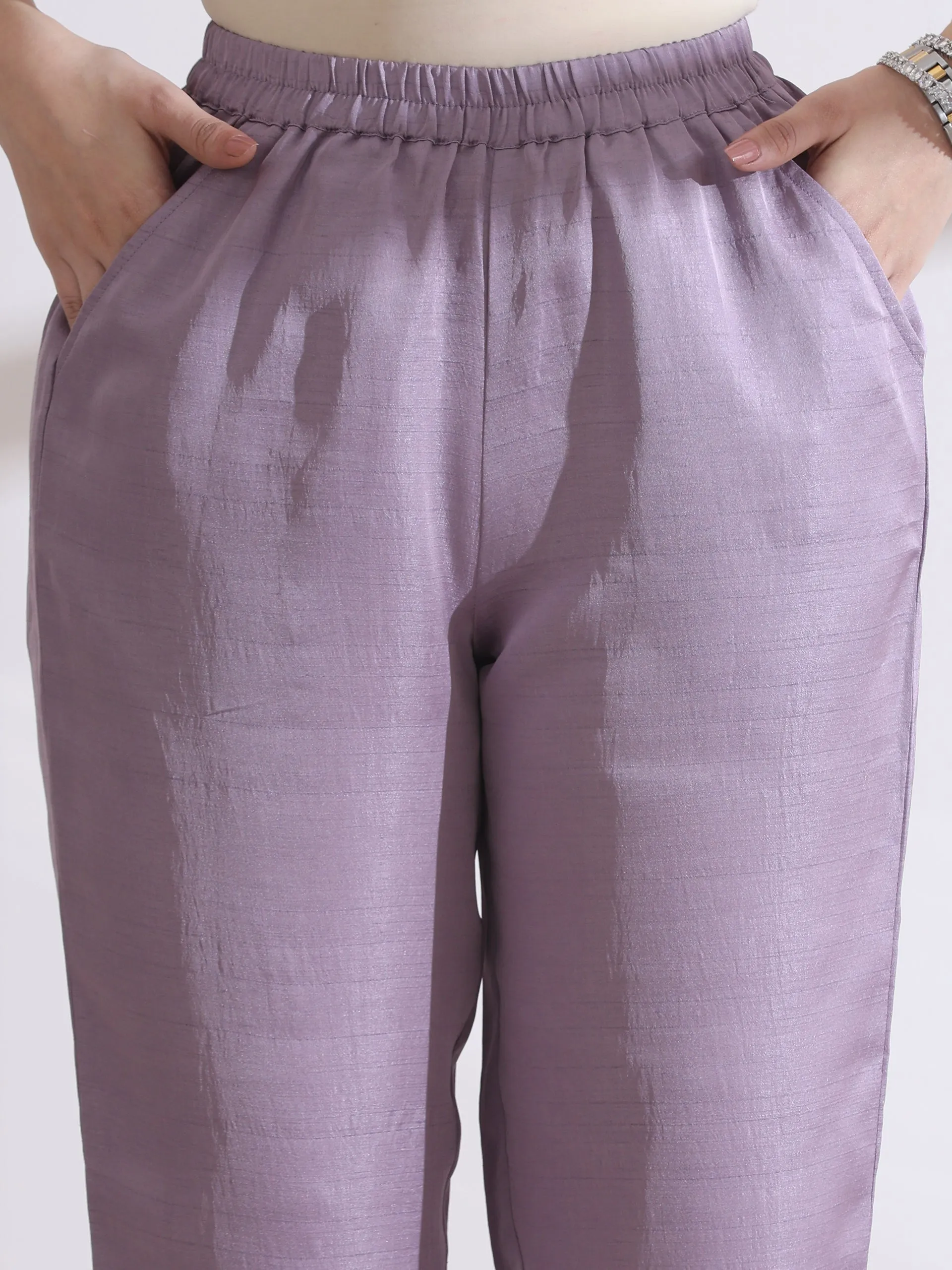 2 Pc Set - Prf'T Lux Lilac Beaded Kurta With Pants