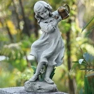 22"H Girl W/watering Can Garden Statue