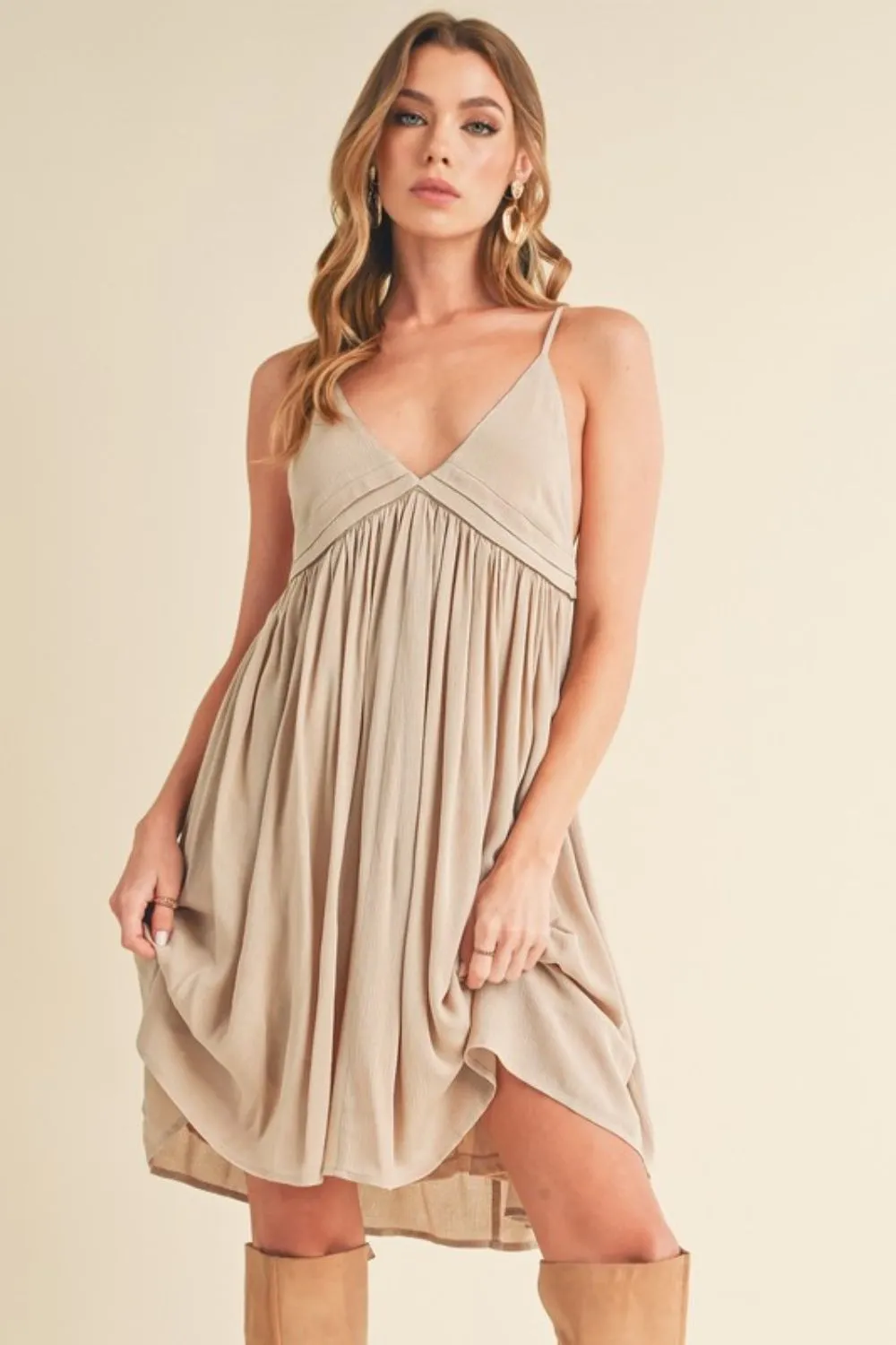 Aemi   Co Ruched Plunge Mini Cami Dress
