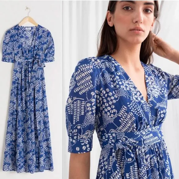 &amp; Other Stories Cotton Blend Coffee Bean Midi Dress Blue Summer Boho coastal 2