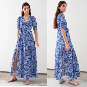 &amp; Other Stories Cotton Blend Coffee Bean Midi Dress Blue Summer Boho coastal 2