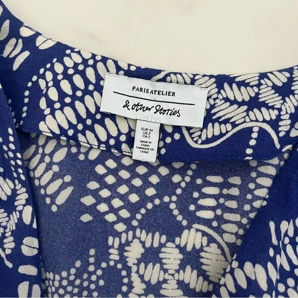 &amp; Other Stories Cotton Blend Coffee Bean Midi Dress Blue Summer Boho coastal 2