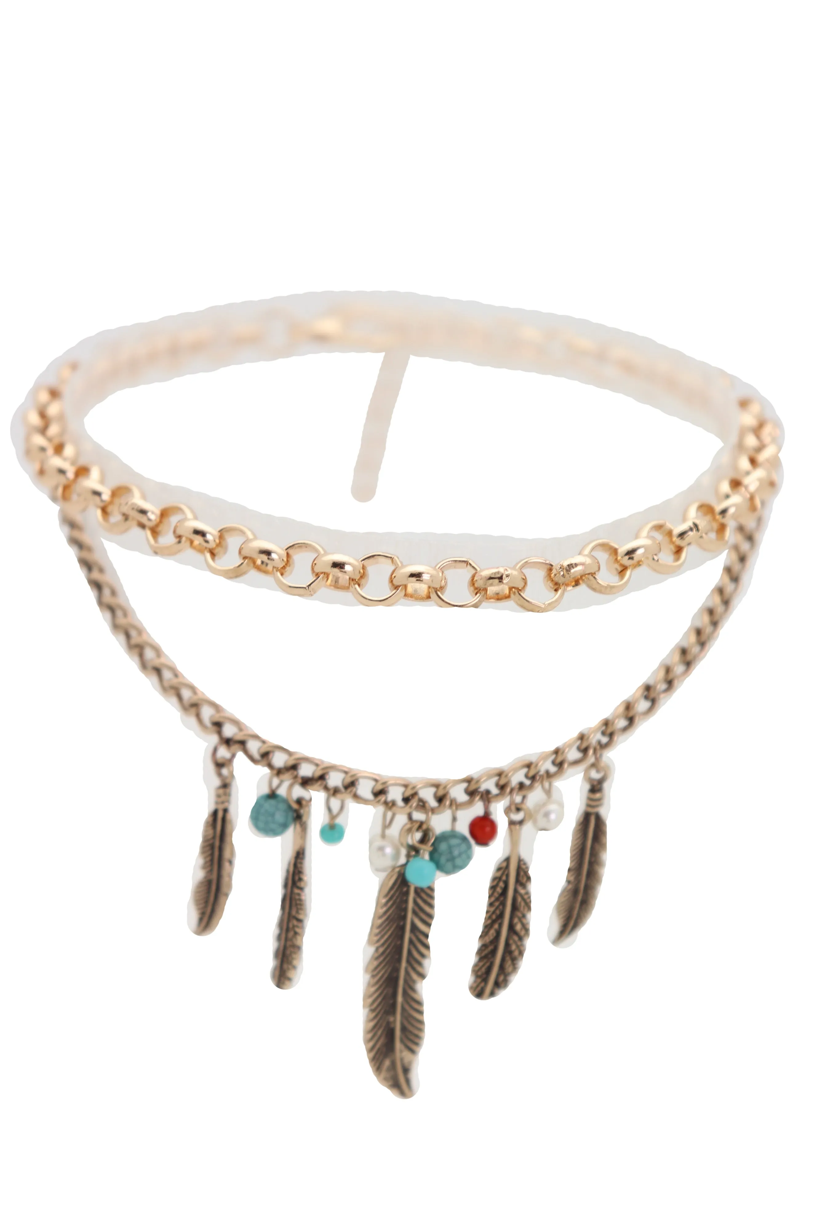 Antique Gold Boot Chain Bracelet Western Shoe Charm Ethnic Jewelry Feather