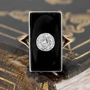 Antique Jubilee Cut White Sapphire and Onyx Dinner Ring
