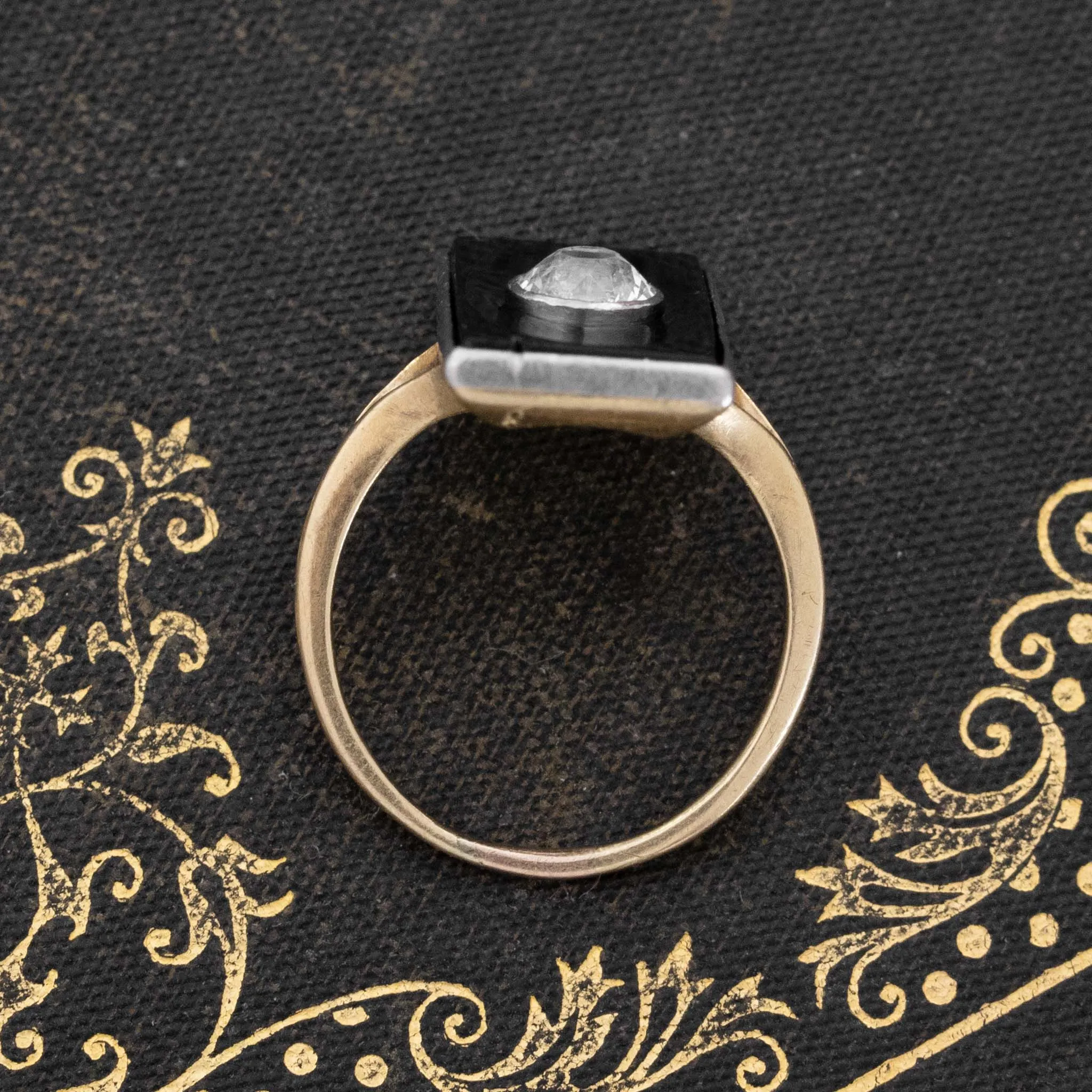Antique Jubilee Cut White Sapphire and Onyx Dinner Ring