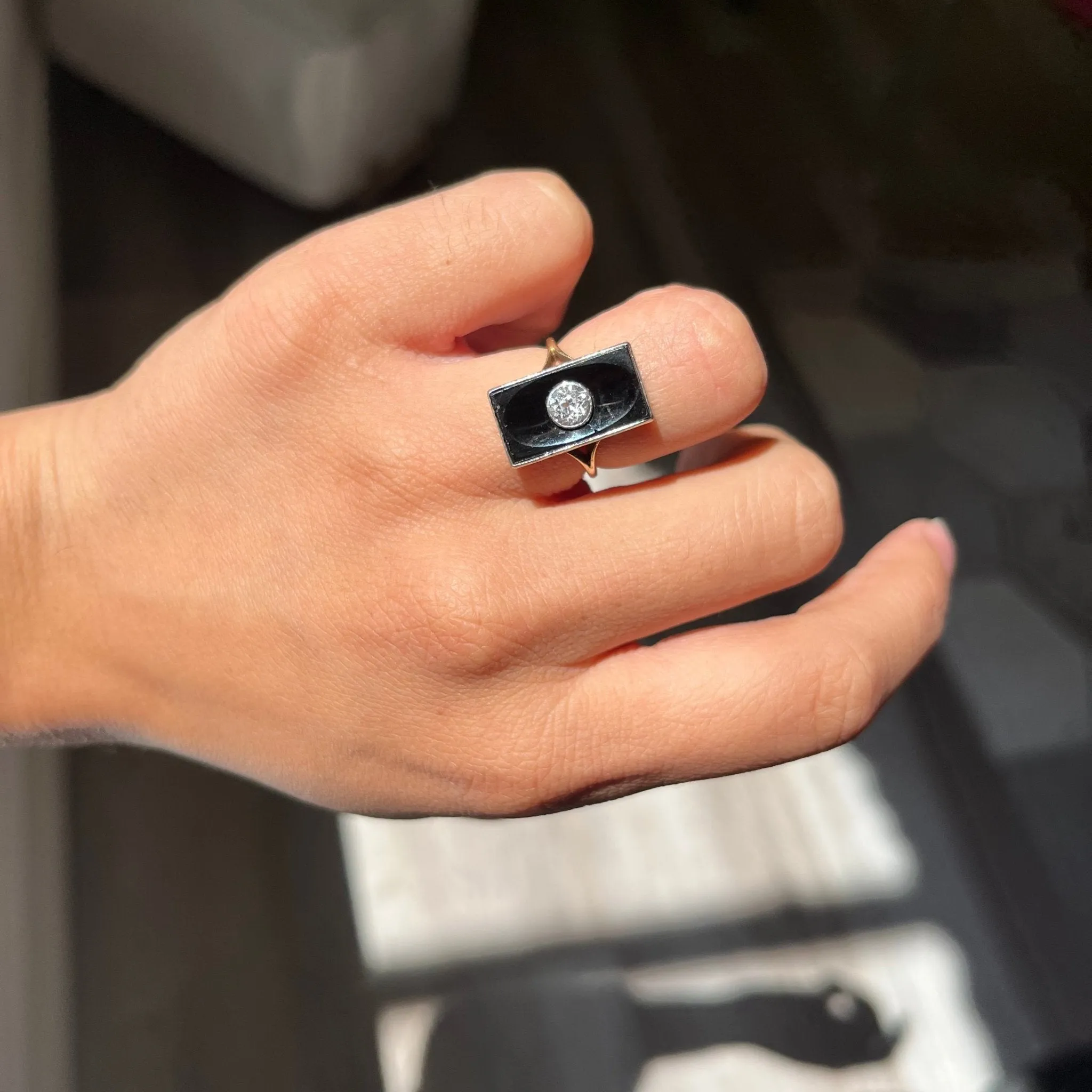 Antique Jubilee Cut White Sapphire and Onyx Dinner Ring