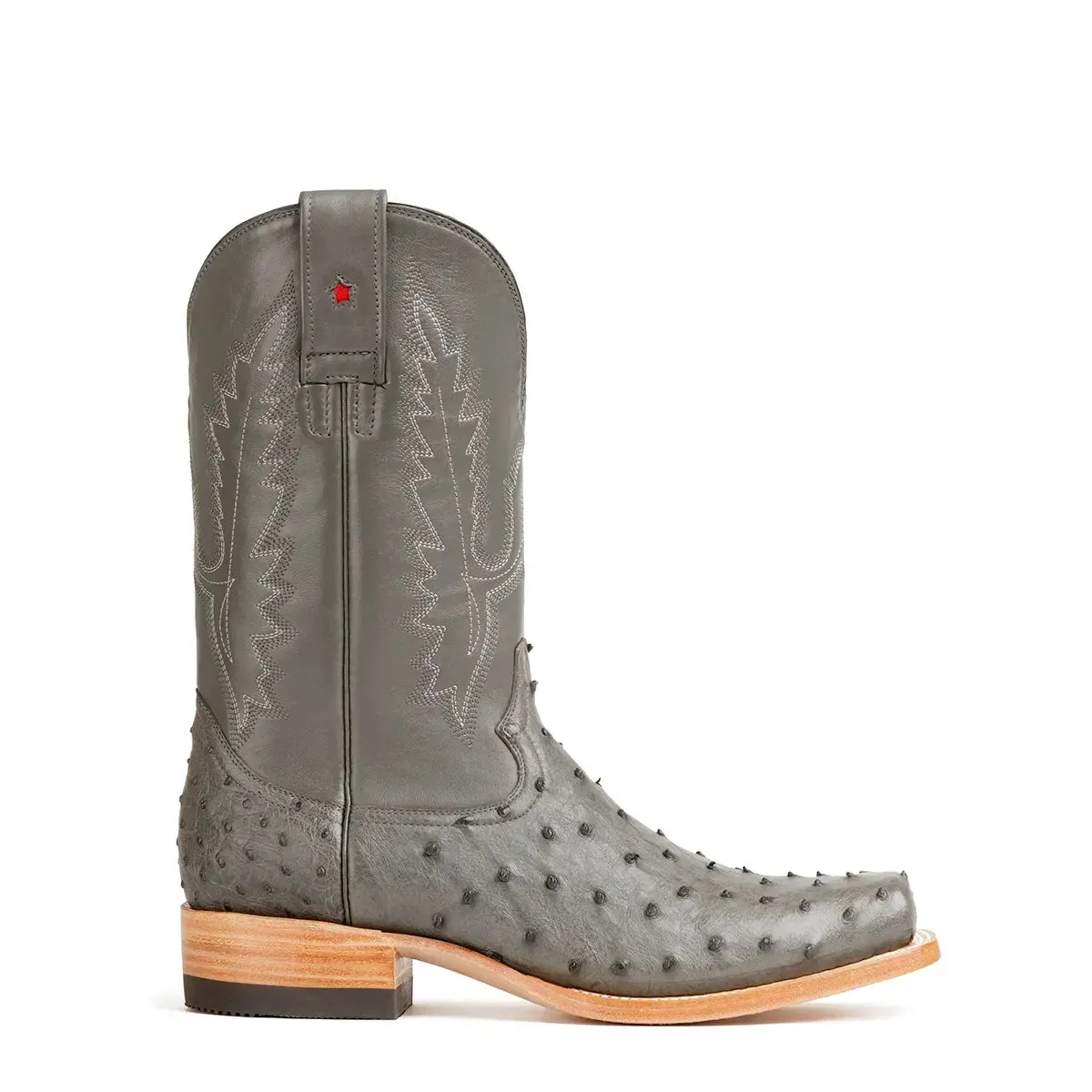 Antonio Full Quill Ostrich Stockman Square Toe Boot - Grey