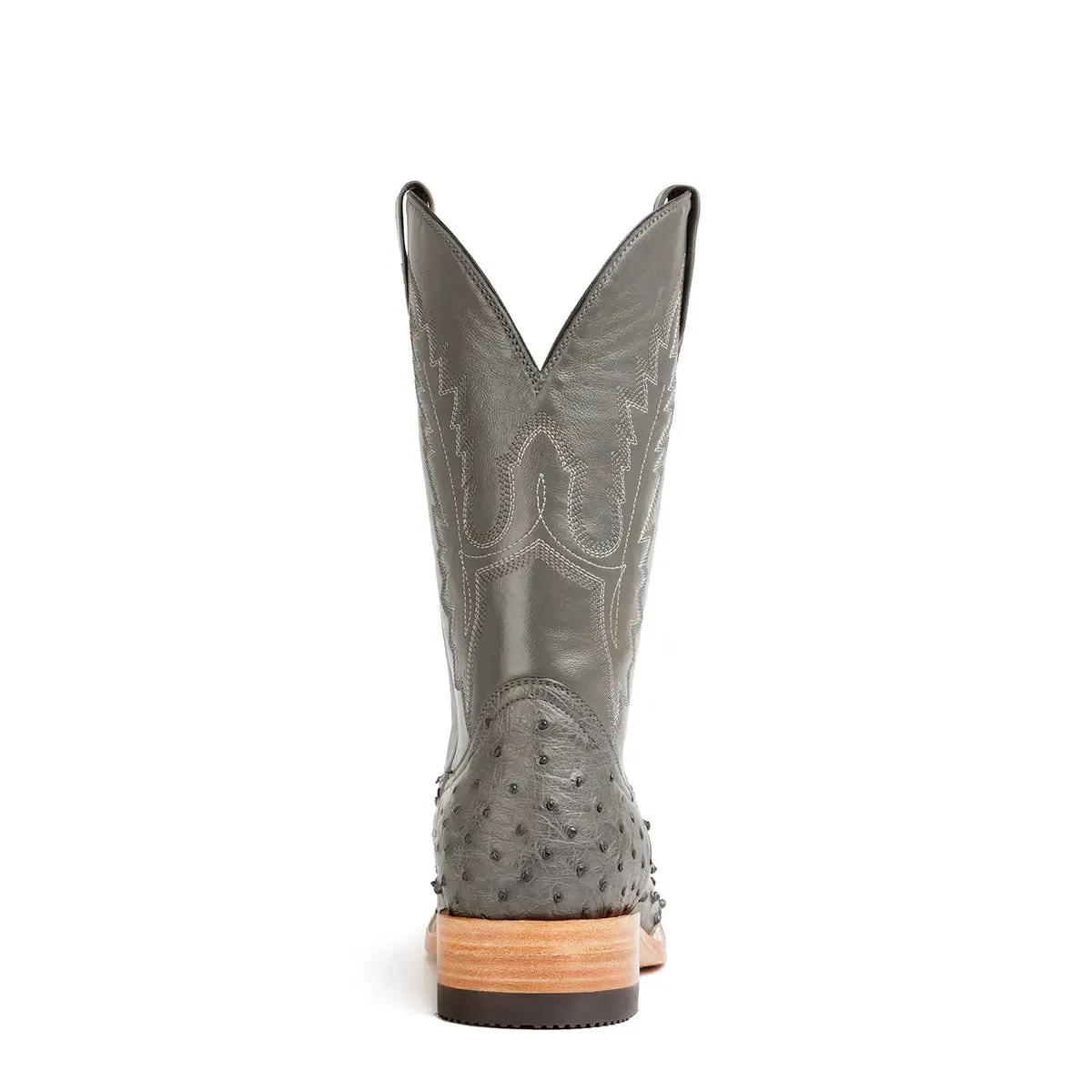 Antonio Full Quill Ostrich Stockman Square Toe Boot - Grey