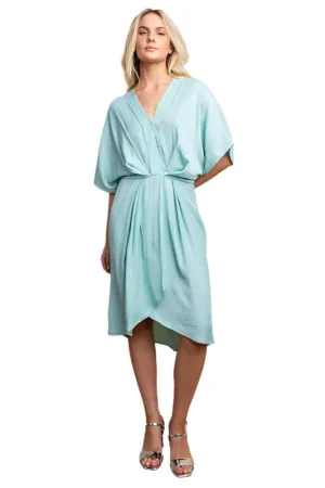 Batwing Sleeve Plunge Wrap Midi Dress