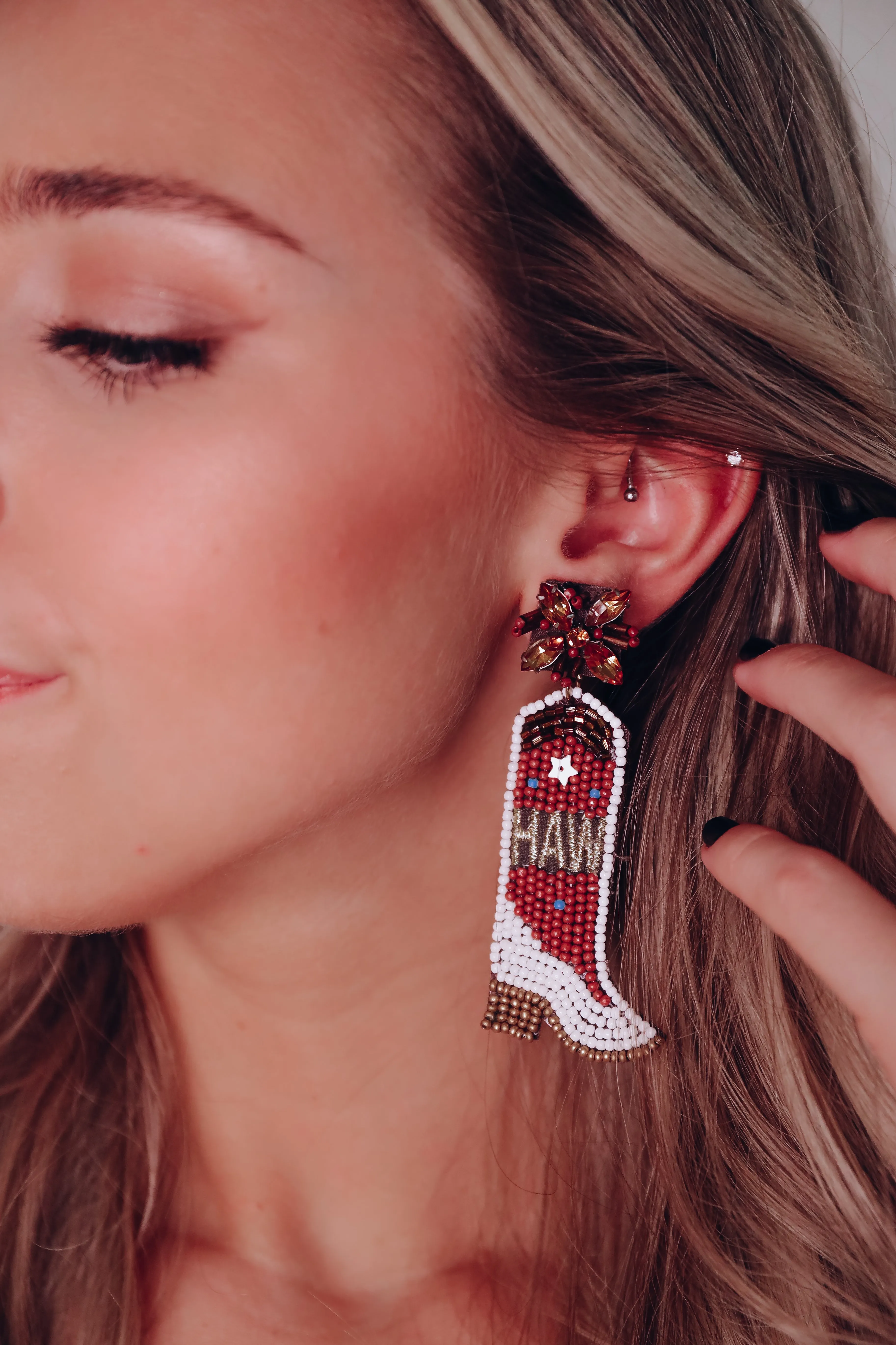 Beaded "Yeehaw" Cowboy Boot Earrings - Brown