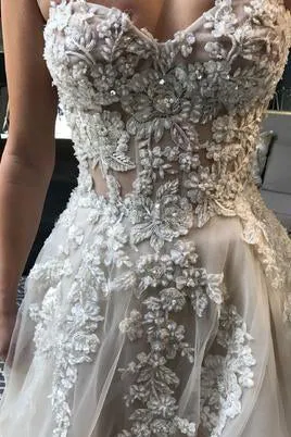 Beautiful A Line Sweetheart Sweep Train Long Wedding Dresses Bridal Gown OHD092