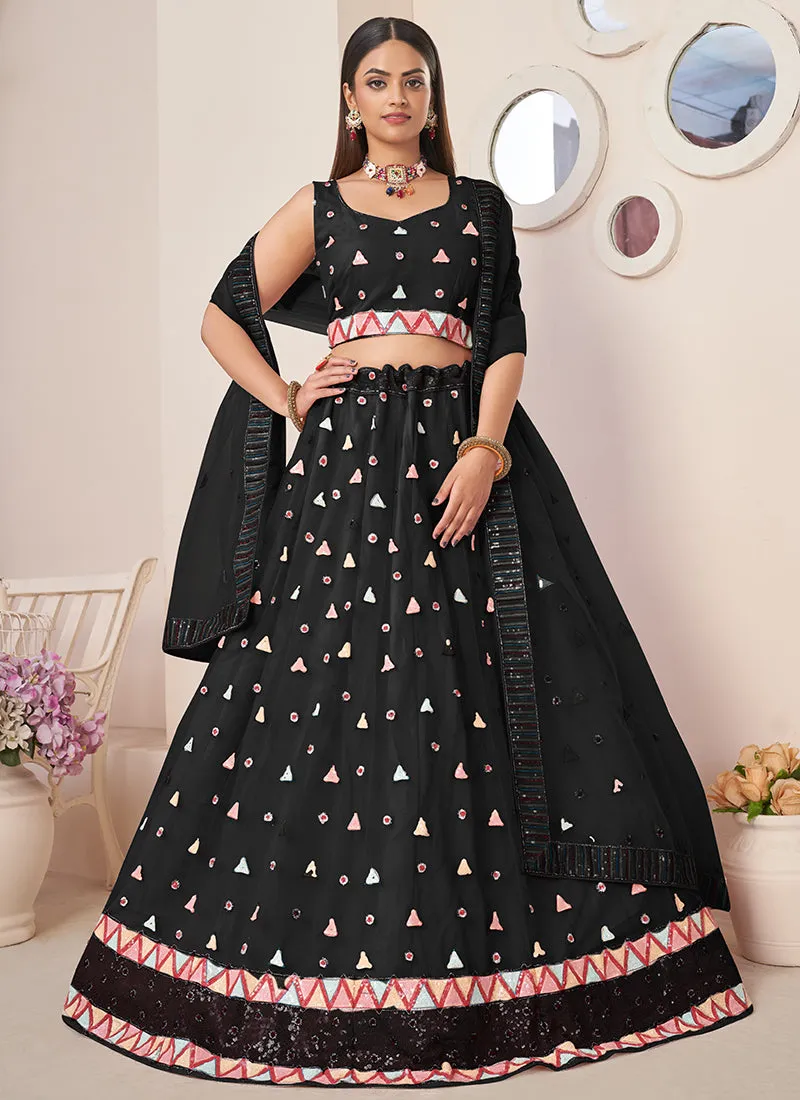 Black Sequence Embroidery Festive Lehenga Choli