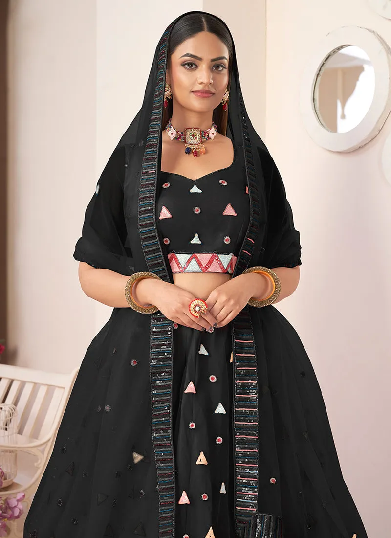 Black Sequence Embroidery Festive Lehenga Choli