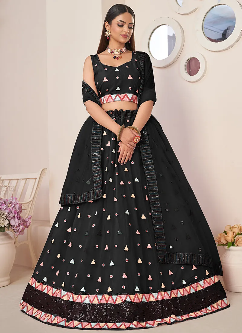 Black Sequence Embroidery Festive Lehenga Choli