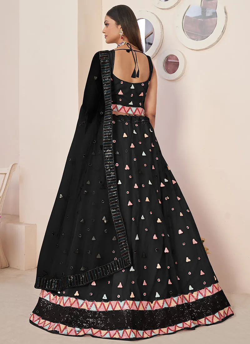 Black Sequence Embroidery Festive Lehenga Choli