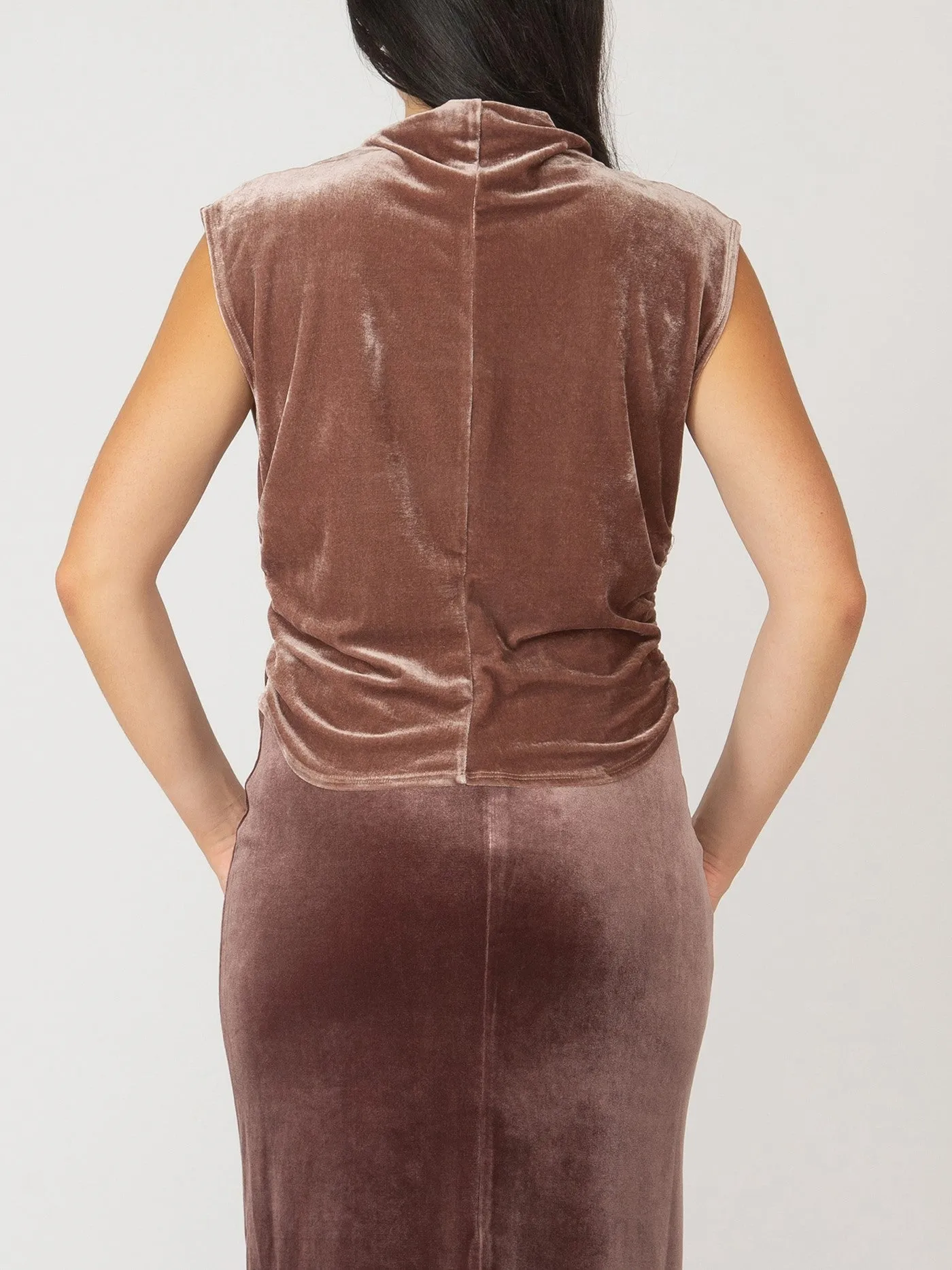 BLACK TAPE Velvet Ruched Mockneck Top and Maxi Skirt Set
