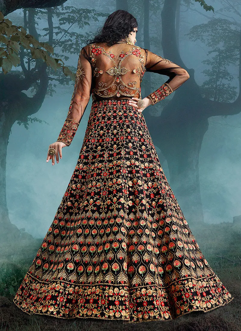 Black Wedding Lehenga Style Anarkali Suit