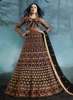 Black Wedding Lehenga Style Anarkali Suit