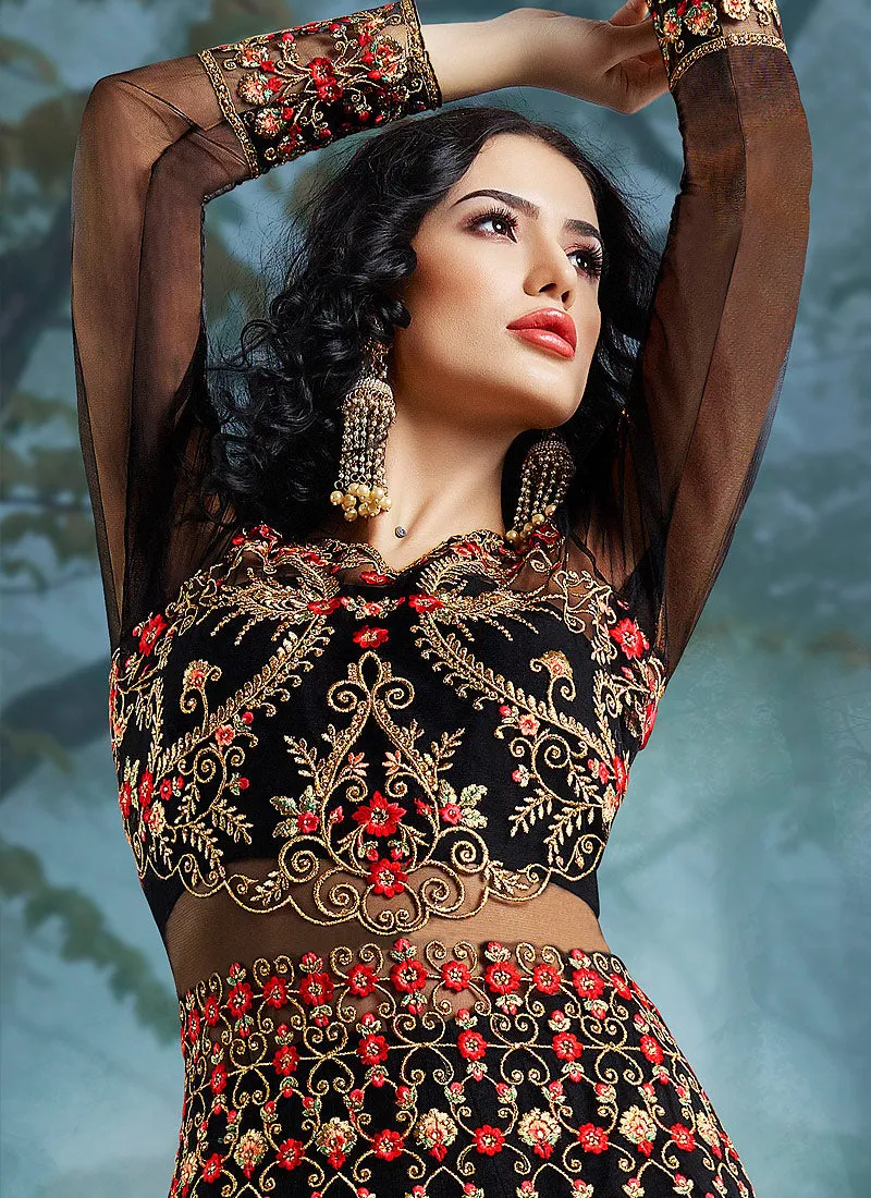 Black Wedding Lehenga Style Anarkali Suit