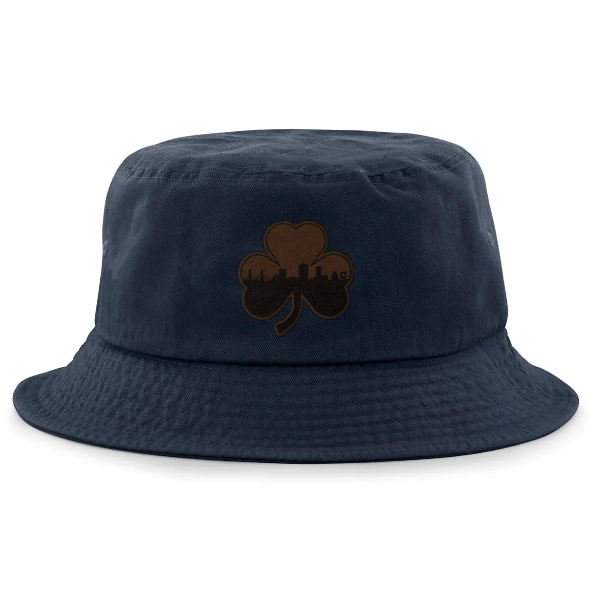Boston Skyline Shamrock Leather Patch Bucket Hat