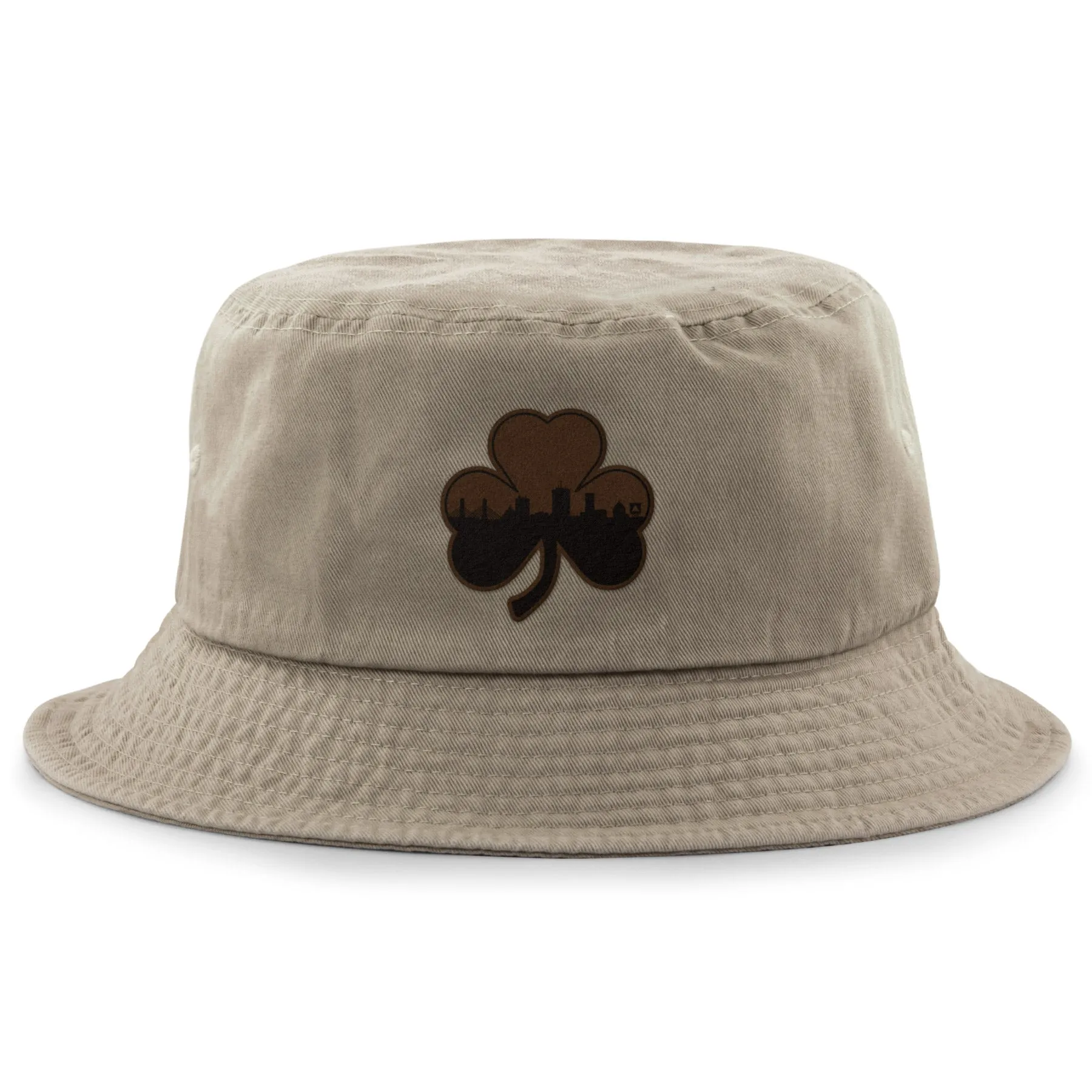 Boston Skyline Shamrock Leather Patch Bucket Hat