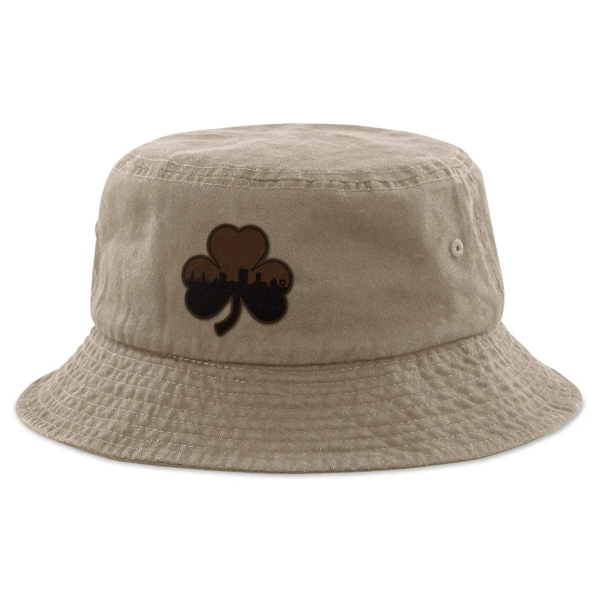 Boston Skyline Shamrock Leather Patch Bucket Hat