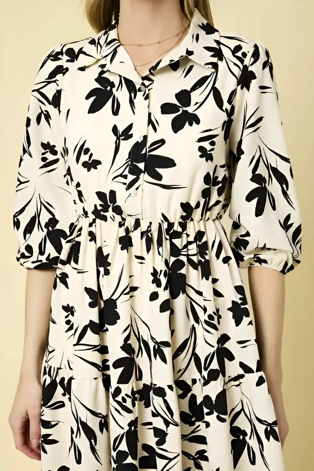 BUTTON DOWN TIERED FLORAL PRINT DRESS