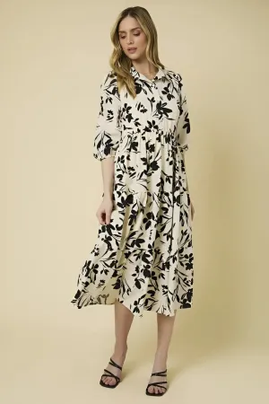 BUTTON DOWN TIERED FLORAL PRINT DRESS