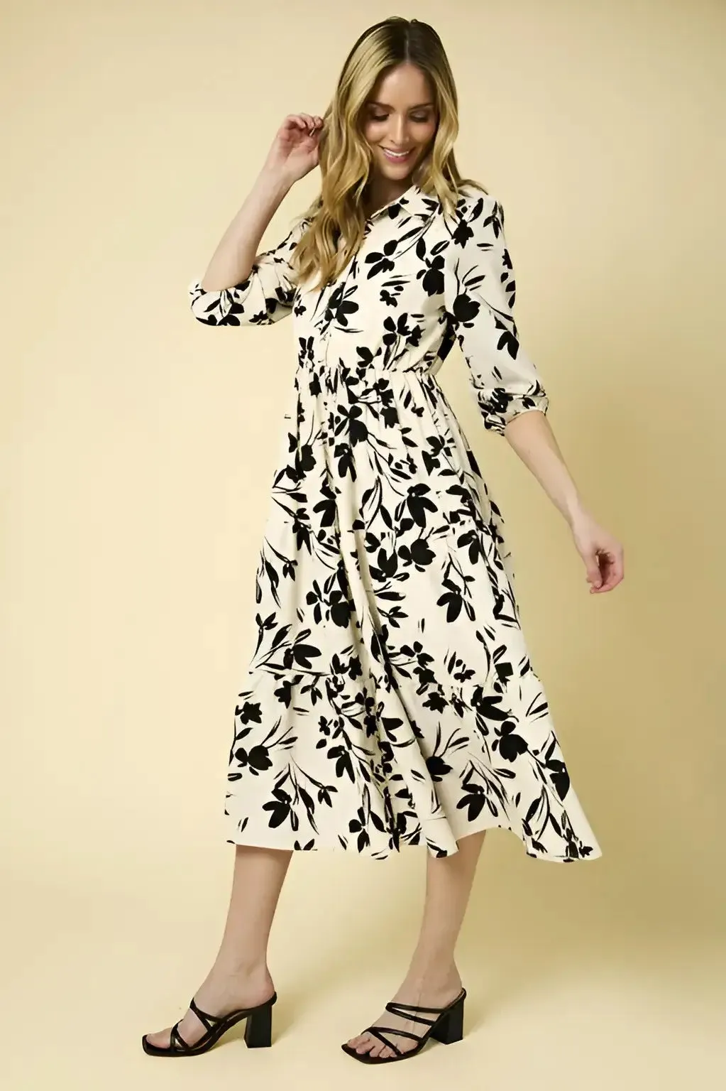 BUTTON DOWN TIERED FLORAL PRINT DRESS