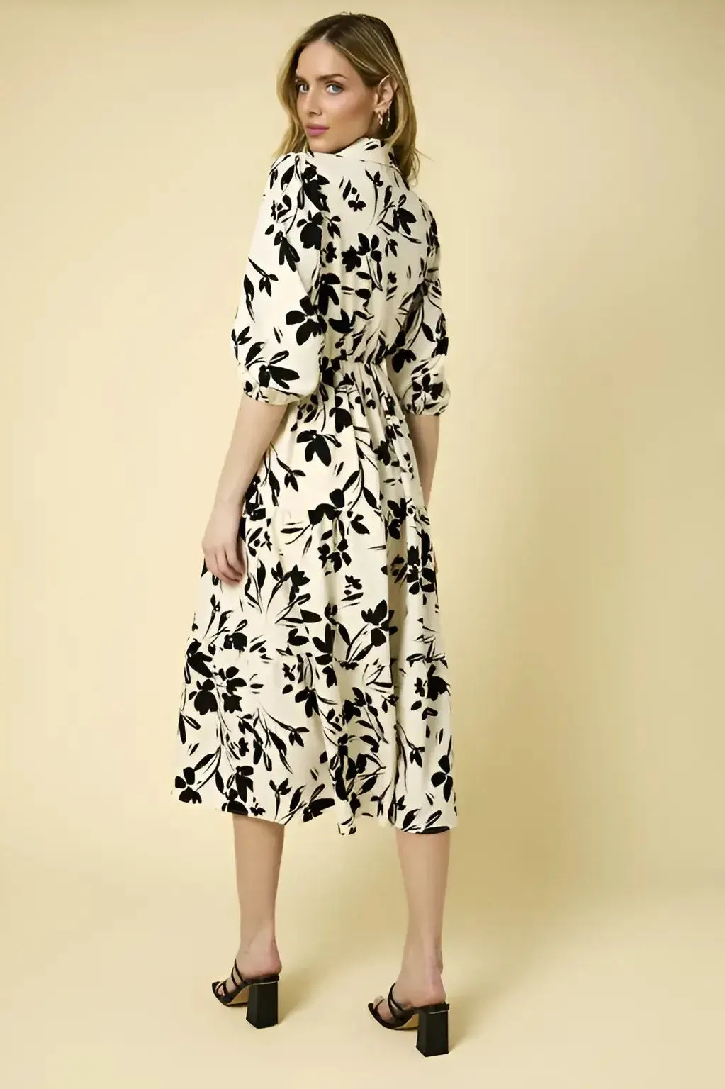 BUTTON DOWN TIERED FLORAL PRINT DRESS