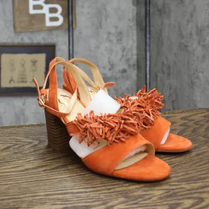 C Wonder Womens Block Heels Fringe Suede Heels Tomato Red Orange 6.5M