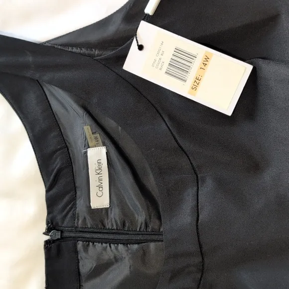Calvin Klein Fit &amp; Flare Dress A Line Pleated Skirt Zip Black Women Size 14.