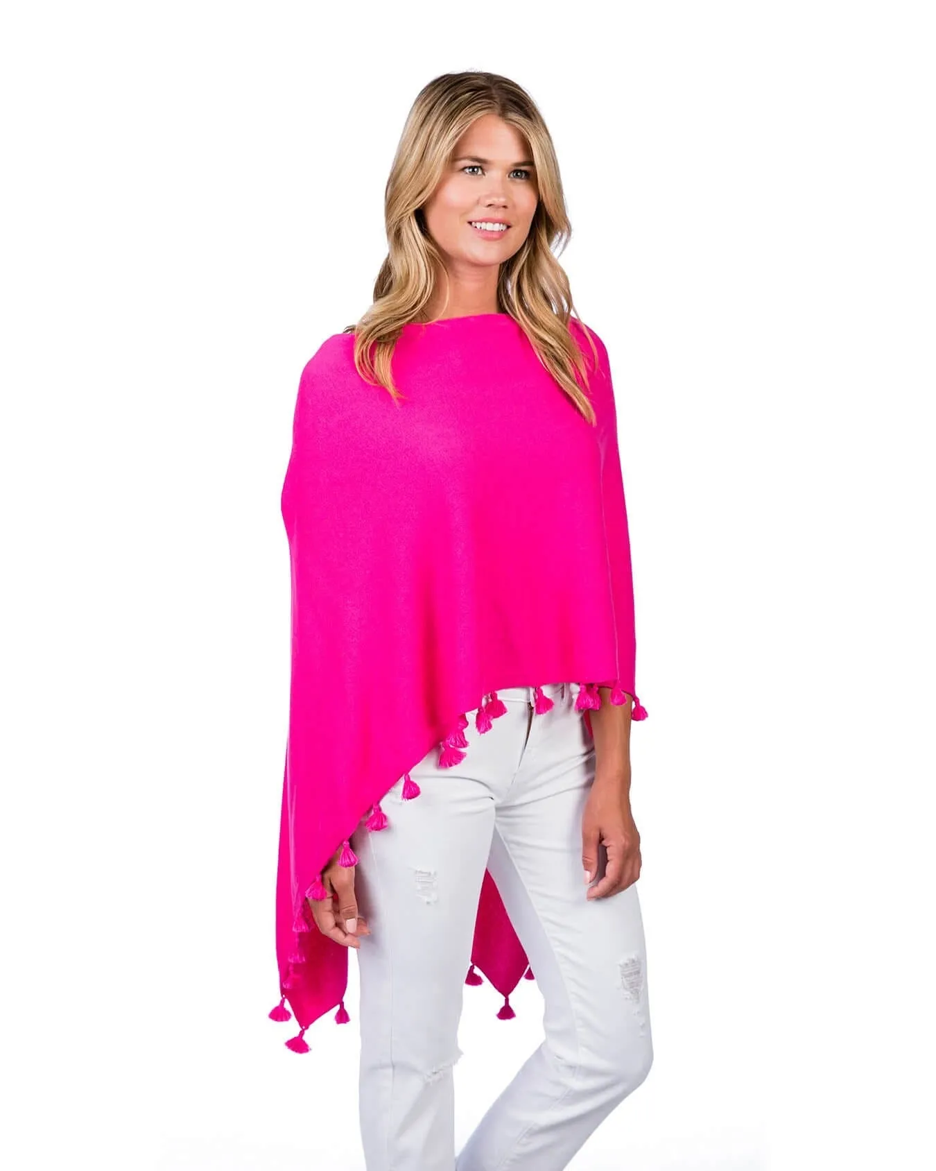 Cashmere Blend Tassel Trim Dress Topper Poncho