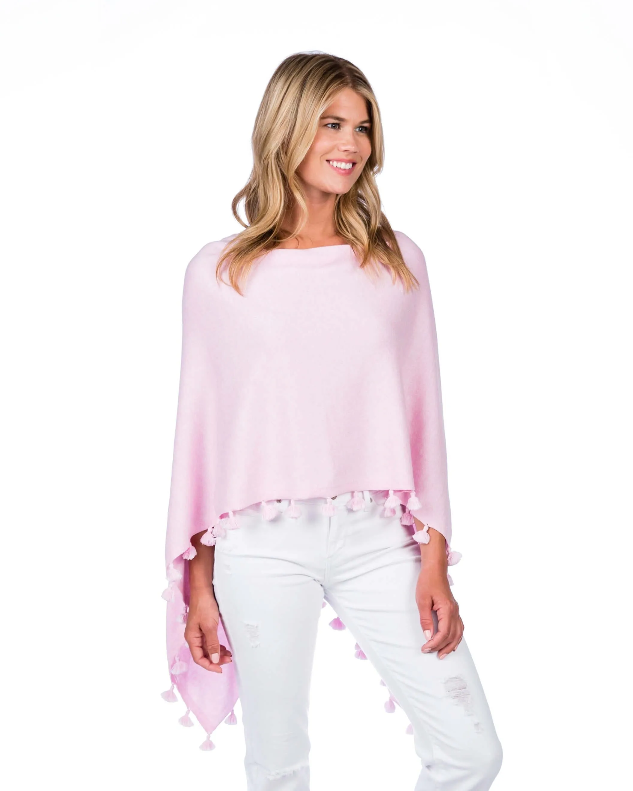 Cashmere Blend Tassel Trim Dress Topper Poncho
