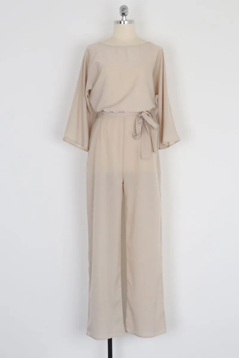 Casual Long Sleeve Belted Jumpsuit