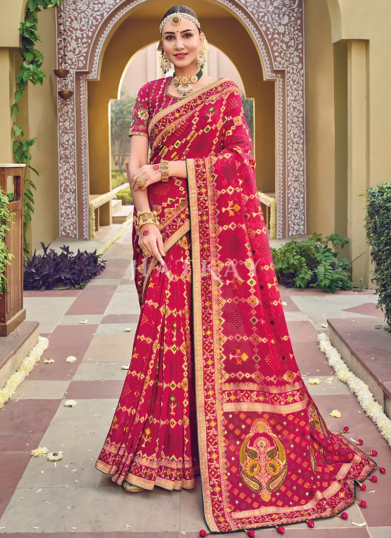 Cherry Red Multi Embroidery Traditional Wedding Saree