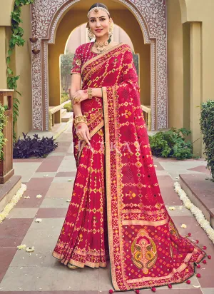 Cherry Red Multi Embroidery Traditional Wedding Saree