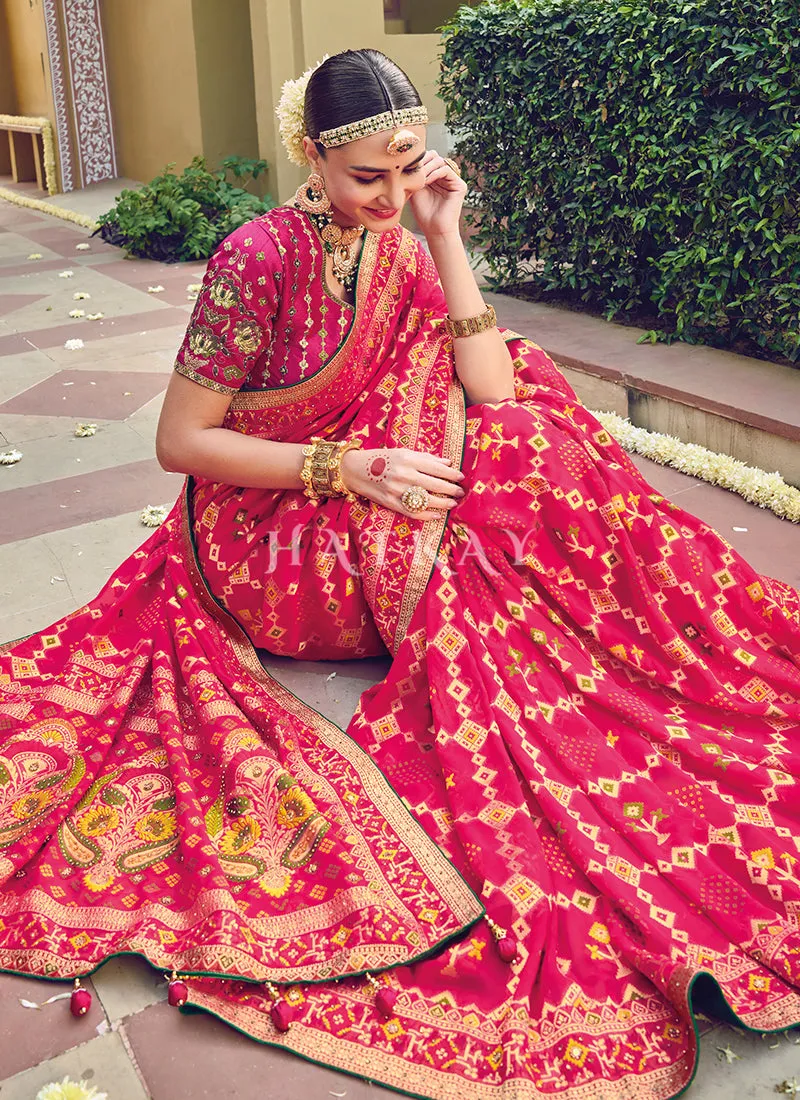 Cherry Red Multi Embroidery Traditional Wedding Saree
