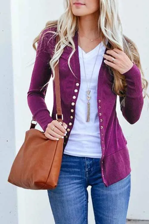 Chicindress Long Sleeves Buttons Design Cardigan Tops(7 Colors)